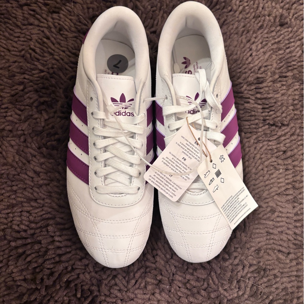 Adidas Taekwondo White and Purple Striped Sneakers